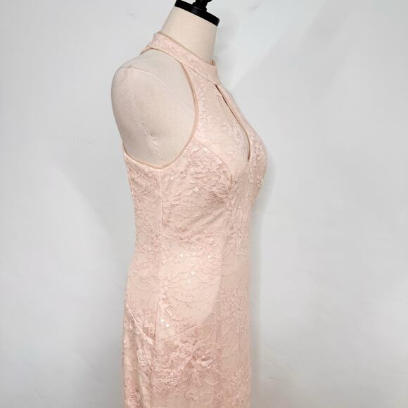 NWT XSCAPE Lace Mermaid Gown Blush Halter Formal Bridesmaid Prom Dress Size 12 - Picture 7 of 14